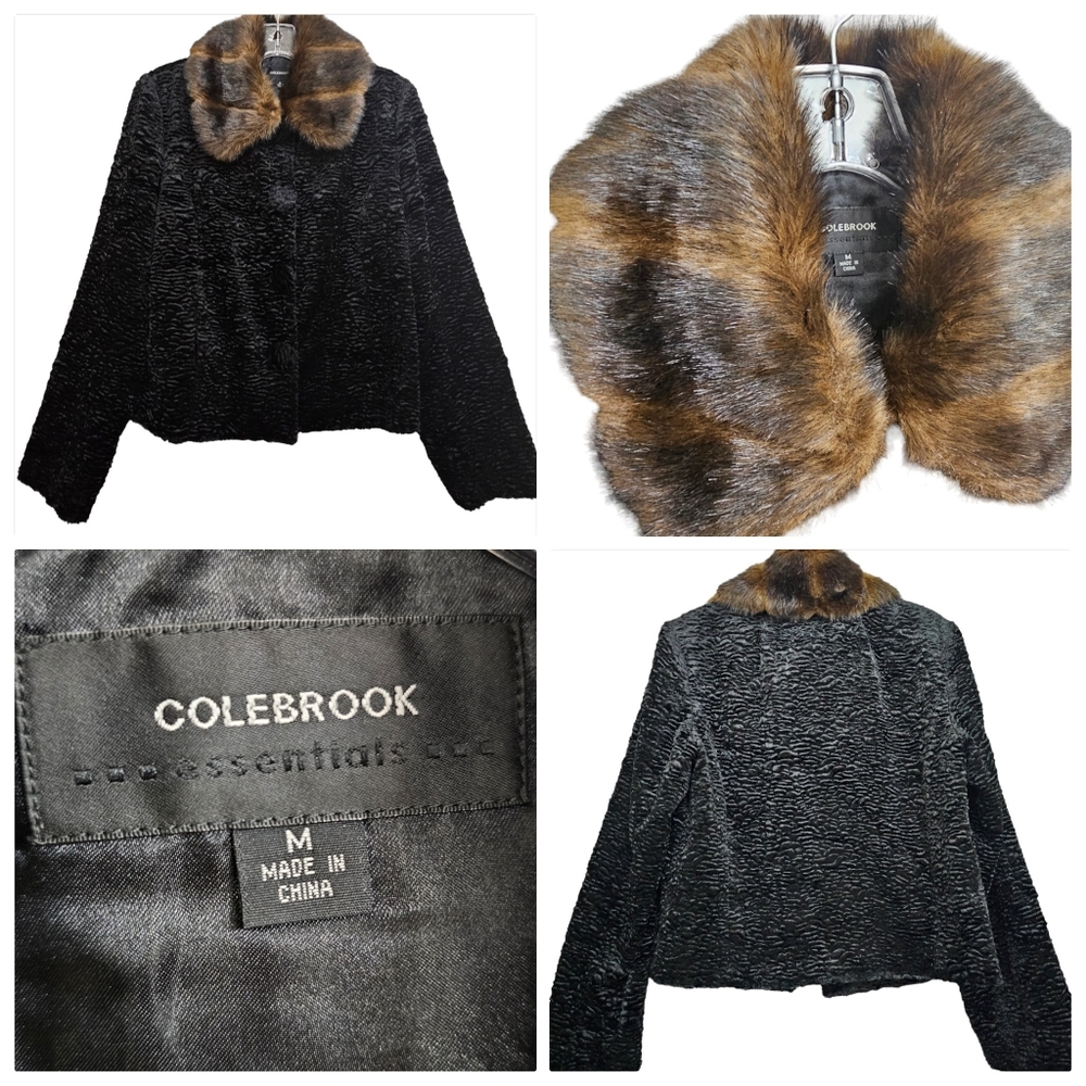 Vintage Colebrook Black  Chennile w/Faux  Persian Lamb Collar